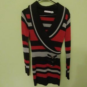 Red, black, ams grey sweater dress